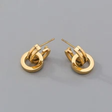 Woman 18K Gold Plated Round Hoop Huggie Earring Stud Stainless Steel