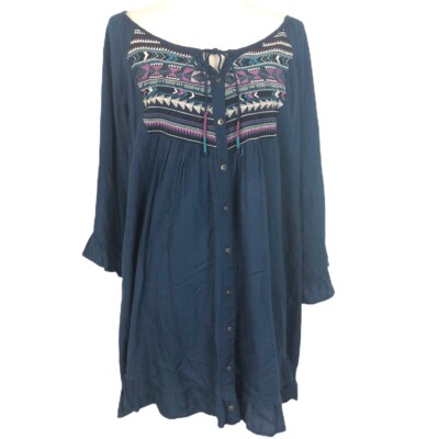Roxy Tunic Top Sz Medium Womens Shirt Dress Blue Beach