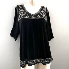 Simply Irresistible Womens XL Blouse Flow Boho Sheer Gothic Embroidered y2k Top