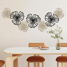 Ironwork Floral Wall Hanging Decoration 7-piece Set: 3  Large Black 4 Small Gold