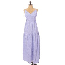 MADEWELL Empire-Waist Tiered Maxi Dress 14  Blue White Striped A-Line NWT B23