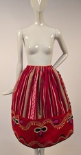 ANTIQUE ETHNIC STRIPED WOOL SKIRT W RICH HAND EMBROIDERED BOTTOM HEM