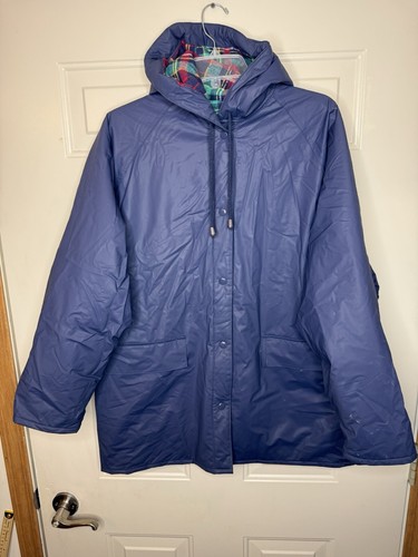 Sailmaker Jacket Womens 1x Blue Rain Coat Plaid Flannel Lined Hooded Outdoors XL