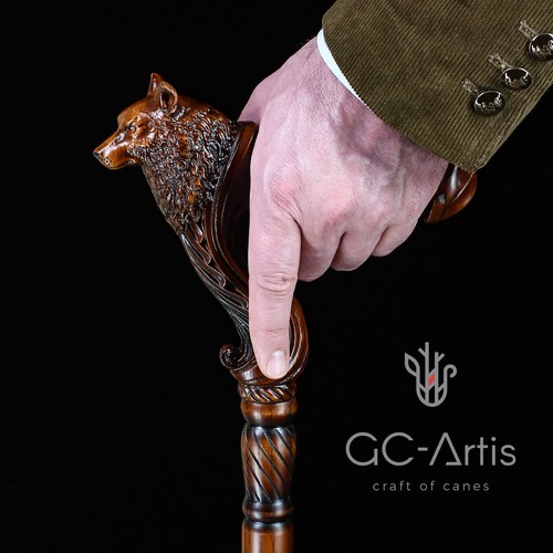 Wolf Cane Wooden Walking Stick, Ergonomic Comfortable Accessory Best Gift Idea - Picture 22 of 23