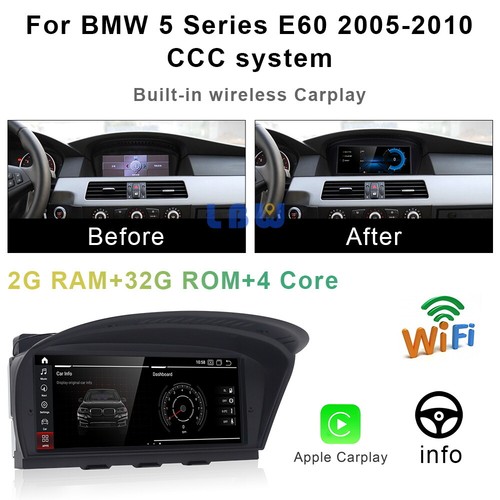 Android 10 Car GPS Head Unit Navi Dash Carplay For BMW 5 Series E60 E61