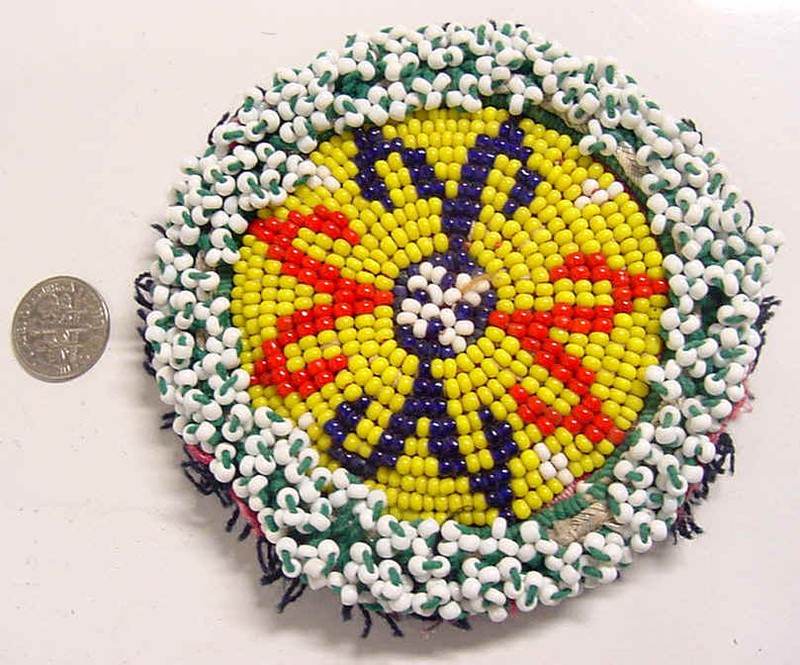 1920s antique nomadic tribal glass seed beaded  artwork rams horns motif 49872