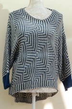 Izabel❤ Blue With Cream Poncho With 3/4 Sleeves Soft Knit Shawl ❤ Uk 8 Eu 36 New