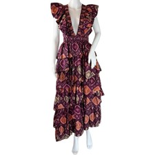 Ulla Johnson Women's Viola Asymmetric Floral Print Tiered Silk Dress Purple Sz 2