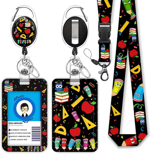 "Cute Teacher Lanyard & Retractable ID Badge Holder with Carabiner Clip"