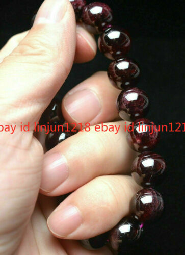 Bracciale elastico perle pietre preziose rotonde cristallo granato rosso naturale 10 mm 7,5'' - Foto 7 di 11