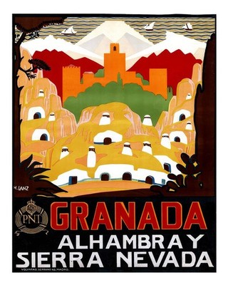 Vintage Granada Alhambra Reiseplakat Wandkunst Druck Urbane Szene Post