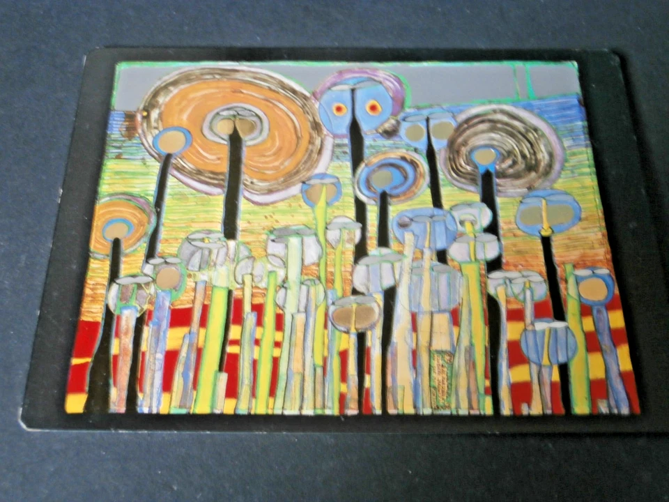 HUNDERTWASSER 1987  „ 895" DAS GRAB MARSCHIERT "--Postkarte