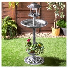 Image of 4-in-1 Bird Bath with Planter & Solar Light - Pewter