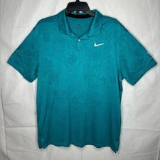 Nike Dri-FIT Golf Polo Shirt Mens Large Teal Floral Jacquard Falcons Fire Logo