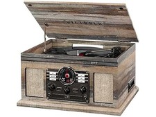 Victrola The Quincy 6-in-1 Bluetooth Record Player Farmhouse Shiplap Grey