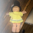 Cabbage Patch Kids Doll 1982 Brown Hair, Yellow Dress Soft Body Cloth