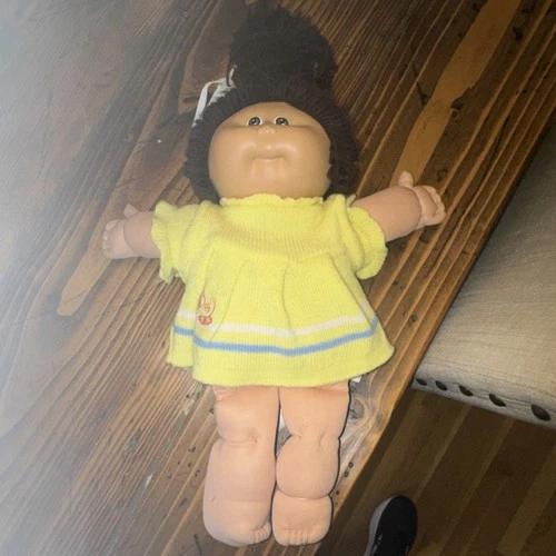 Cabbage Patch Kids Doll 1982 Brown Hair, Yellow Dress Soft Body Cloth