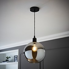 Bellamy Smoked Glass Globe Matte Black Single Ceiling Pendant Light Kitchen LED