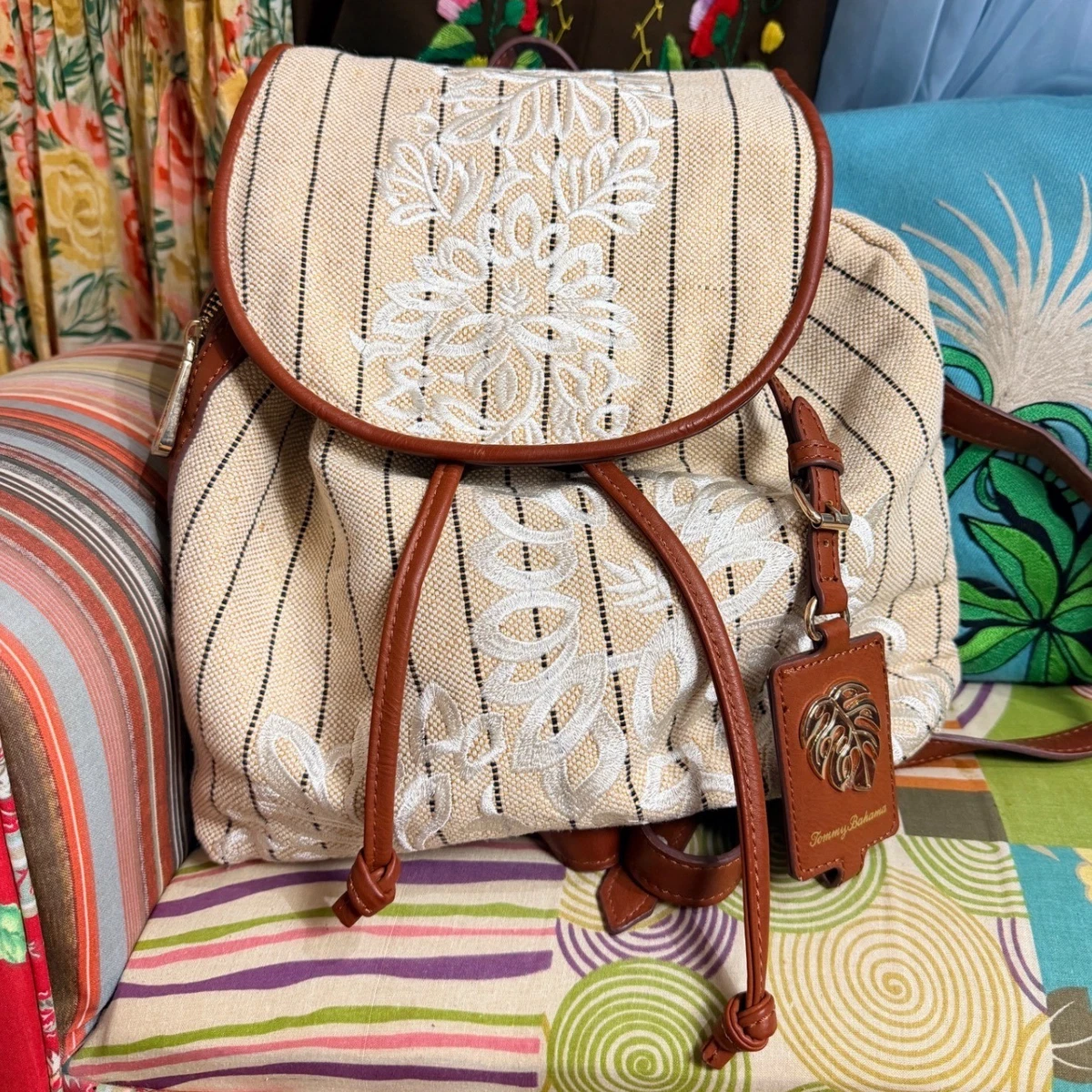 Tommy Bahama Tan Leather Backpack Backpack By Tommy Bahama, Size: Medium main image 3