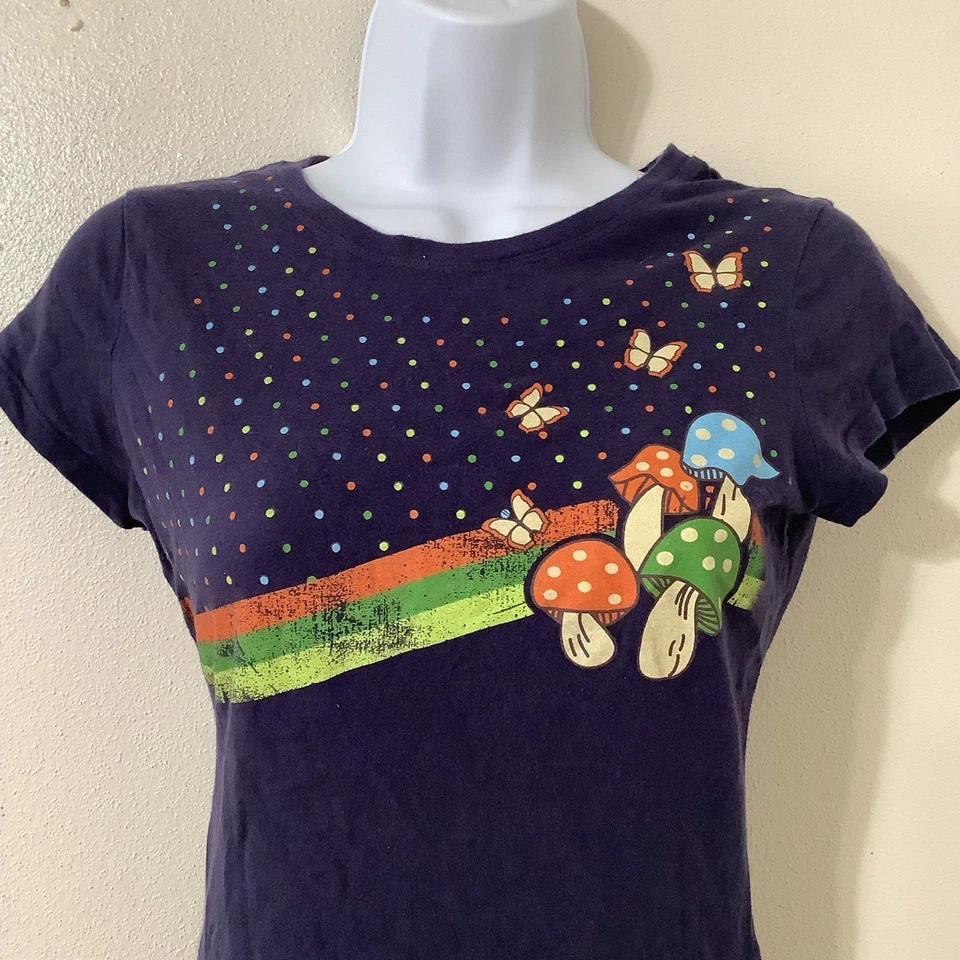 Camiseta De Colección Y2K Años 2000 Mariposa Champiñón Retro Arco Iris Hippie Gráfico Bebé M Foto 2 de 4