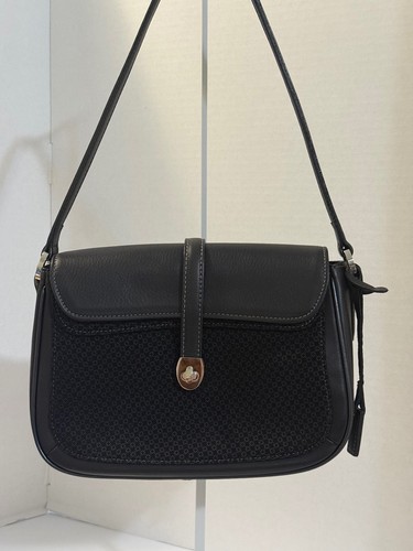 Ginza Kanematsu black leather and canvas shoulder bag