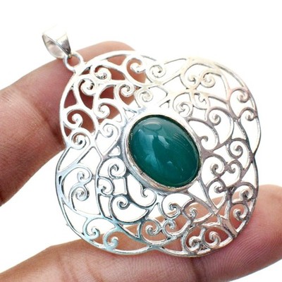 Green Onyx Oval Gemstone Pendant Handmade Anniversary Gift Jewelry 2.30'' MP 1071