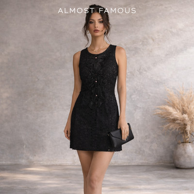 Almost Famous by Juliana Oei Damen schwarz Stickerei Anglaise Rüschenkleid UK 12