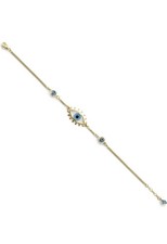 Brand New 14k Yellow Gold Evil Eye Center Bracelet 7  1
