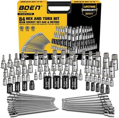BOEN 84pc Allen Torx Bit Socket Set SAE Metric CR-V