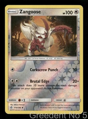 Zangoose 173/236 Uncommon Cosmic Eclipse Pokemon Reverse Holo Near Mint