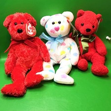 Ty Beanie Baby San Valentino Bear Trio Kissme Sizzle vischio sacchetto di fagioli peluche amore