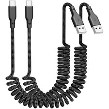 USB A to USB C Coiled CarPlay Cable 2 Pack 3ft Fast Charging Data Sync Cord New