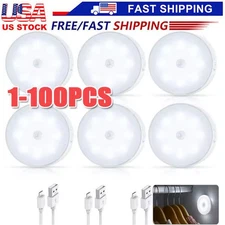 LED Motion Sensor Under Cabinet Closet Light USB Rechargeable Kitchen Lamp