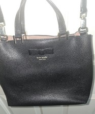 Kate Spade New York Black Pebbled Satchel Bow Detachable Strap Magnetic Zip