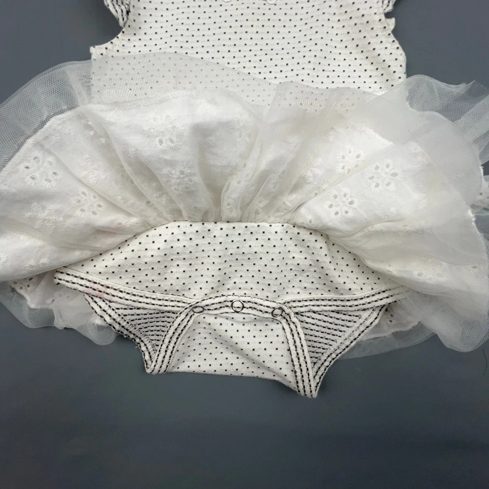 Baby Ganz Tutu Diaper Cover 0-6M Polka Dot Bodysuit Ruffle Skirt White Cute - Image 3 of 4