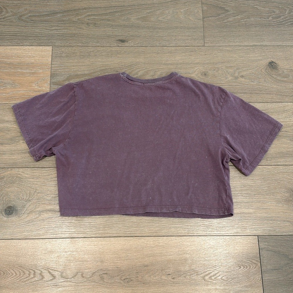 DIRTEE LAUNDRY Acid Wash Purple Motorcycle Cropped Short Sleeve T-Shirt Size XL