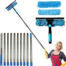 Window Cleaning Squeegee W/ Microfiber Pads, 4.5M Extension Pole Window Cleaner