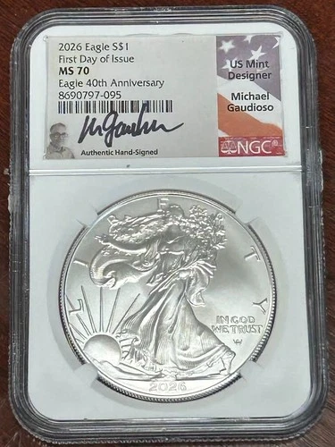 2026 American Silver Eagle First Day of Issue NGC MS70 Gaudioso Signed.