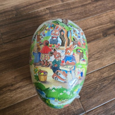 Nestler Paper Mache Easter Bunny Egg Hunt LARGE 14 Inch Container Germany 