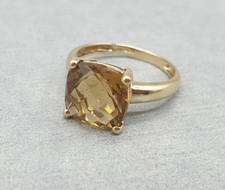 9ct Yellow Gold Citrine Ring Natural Cushion Stone Dress Ring 9K size UK N 2.7g
