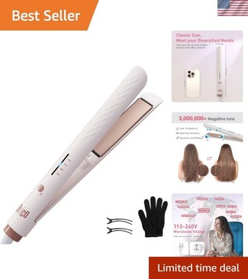 Luxury Pink Hair Straightener - Fast Heating, Dual Voltage Flat Iron with Clips