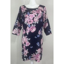 Old Navy Floral Shift Dress Women's Small Navy Pink 3/4 Sleeve Cotton Stretch