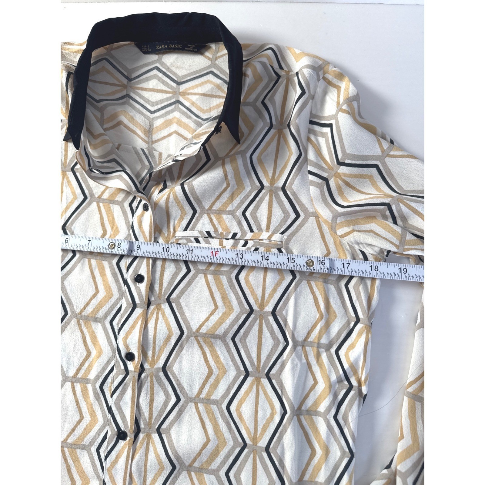 ZARA Basic Geometric Print Button Down Long Sleev… - image 3