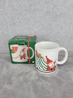 Stoneware Chope En Gres Porcelain Coffee Mug Santa Claus Print Christmas 3.75''