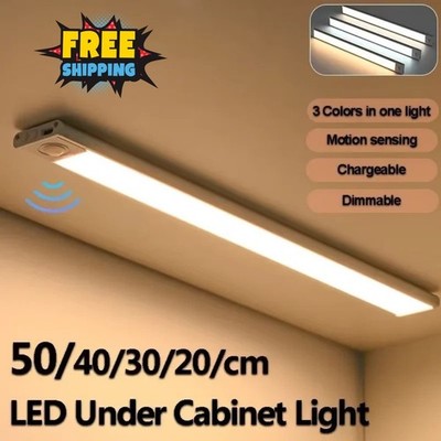LED Under-Cabinet Lights 10-50cm Motion Sensor Lamp USB Rechargeable Wireless