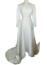 Vtg Alfred Angelo 1960s Ivory Wedding Dress Satin Sleeves Train XS/0 32  Bust