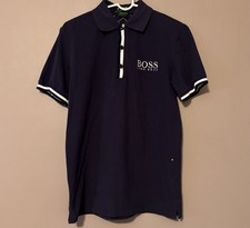 HUGO BOSS GREEN LABEL MOISTURE MANAGER NAVY BLUE POLO MODERN FIT MENS SMALL