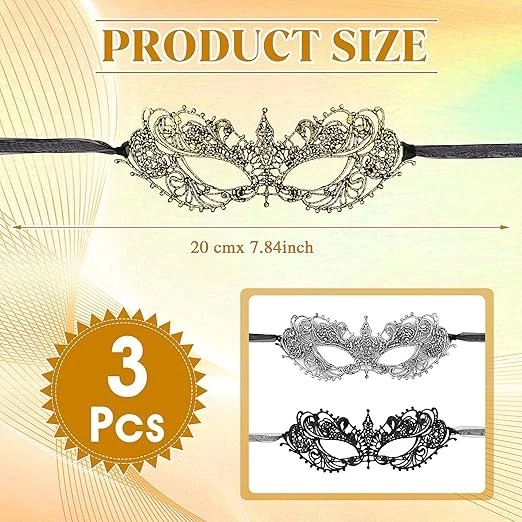 3 Pieces Masquerade Mask for Women, Fancy Dress Masks Lace Face Mask - Image 2 of 4