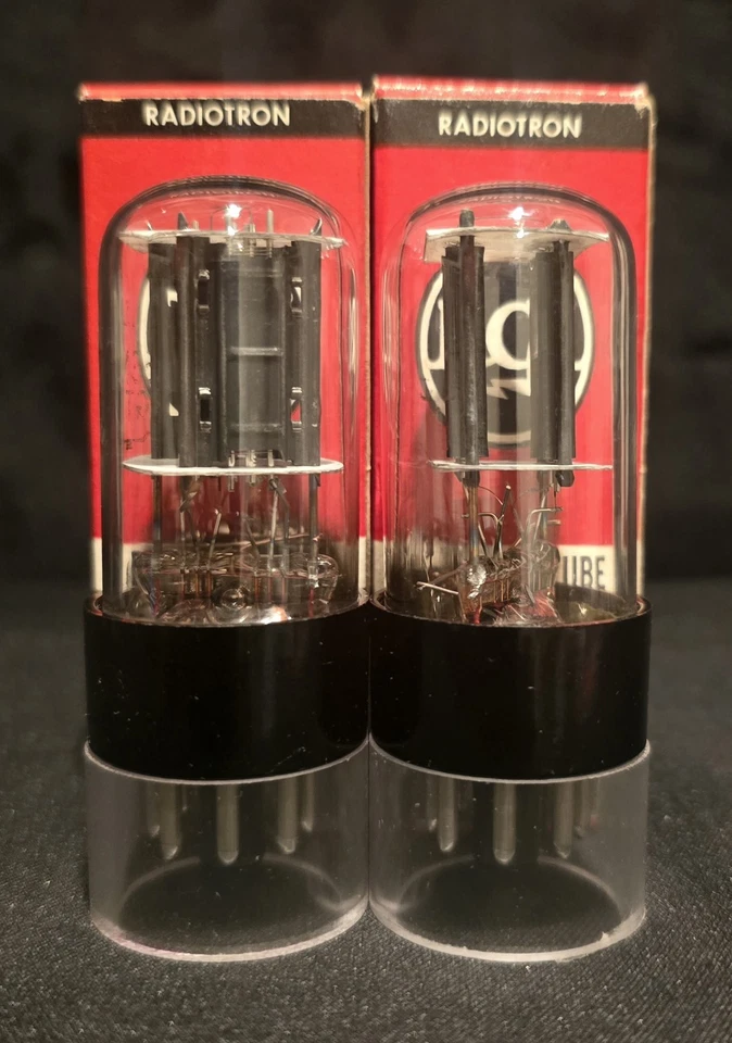 RCA 6SN7 GTB TUBE 1970s GLOW TOPS 2 FUROS CÃES RESISTENTES PLACAS PRETAS CONJUNTO COMBINADO NOVO NA CAIXA - Imagem 4 de 4