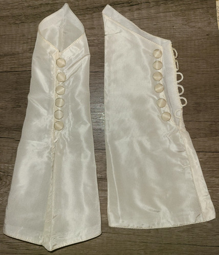 Vtg handmade ivory taffeta gauntlet style side button gloves, bridal wedding